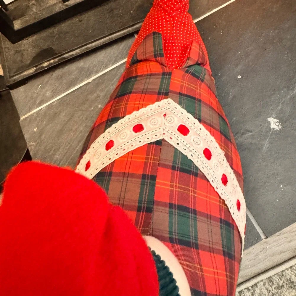 Vintage Christmas Duck Green and Red Door Stopper Festive‎ Plaid Holiday Decor